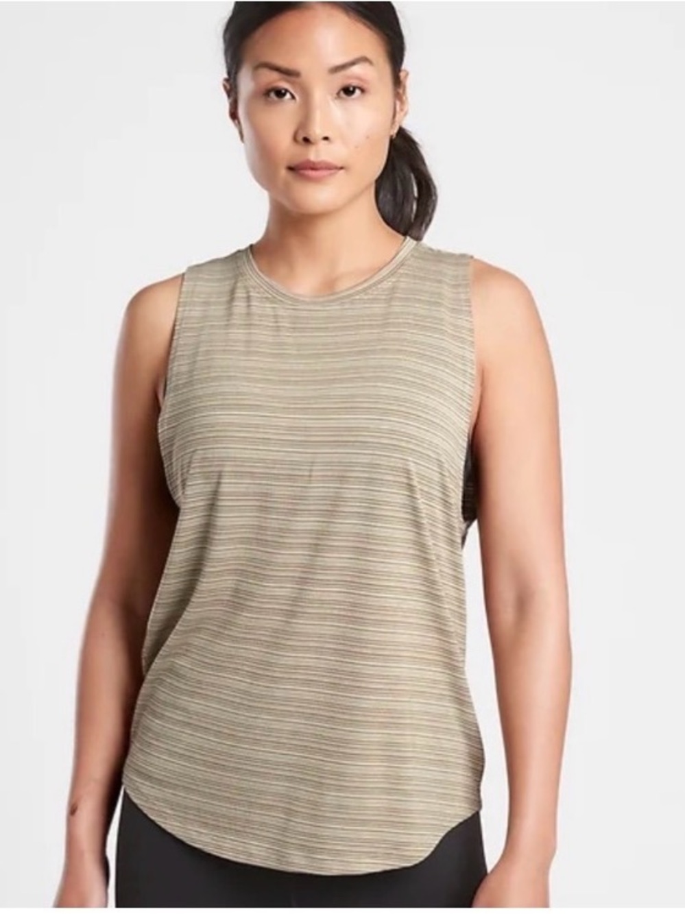 Athleta Cloudlight Muscle tee Sleeveless Striped Tank Top in Olive